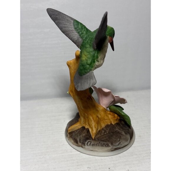 Andrea By Sadek Hummingbird Figure Pink Flower 5.5" Handpainted Detailed 6059 - Picture 2 of 8
